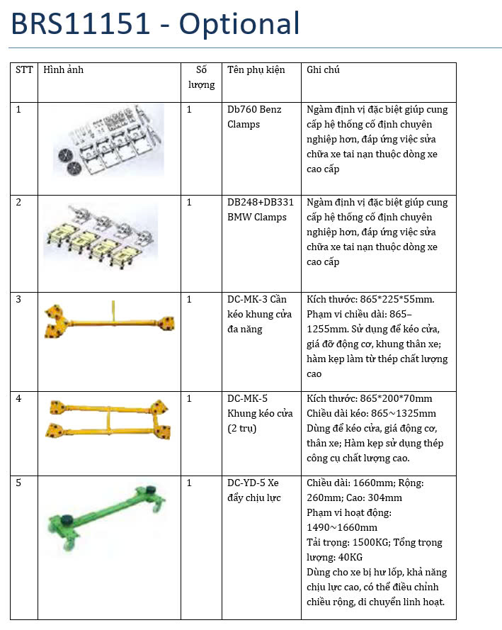 Thiết bị kéo nắn xe tai nạn và bộ phụ kiện tiêu chuẩn VIMET BRS11151