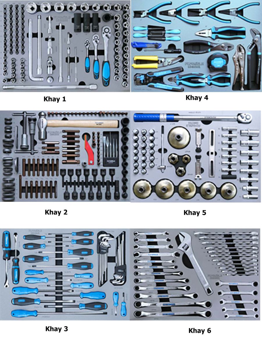 Bộ 6 khay cho tủ dụng cụ sửa chữa chuyên sâu 379 chi tiết  VIMET TMT06379