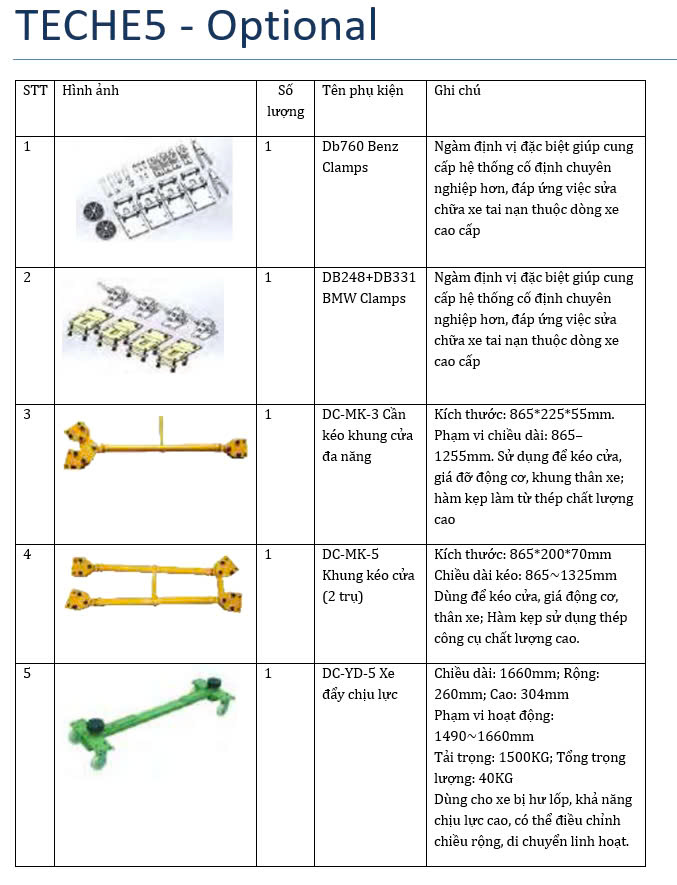 Thiết bị kéo nắn xe tai nạn và bộ phụ kiện tiêu chuẩn DOOCAR Techer 5