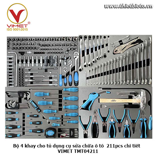 Bộ 4 khay cho tủ dụng cụ sửa chữa ô tô  211pcs chi tiết  VIMET TMT04211