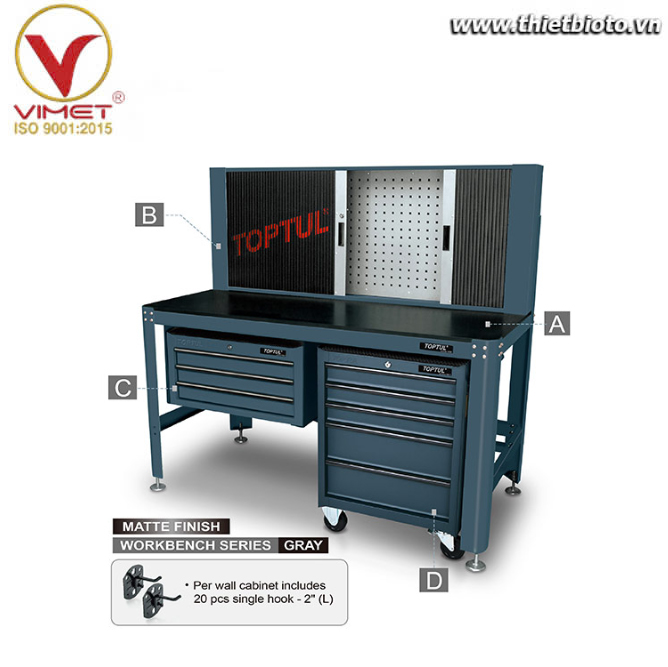 Bộ tủ giá treo và bàn nguội TOPTUL TAAA1603 / TAAD1603 / TBAA0307 / TCAB0503