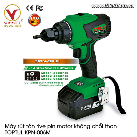 Máy rút tán rive pin motor không chổi than TOPTUL KPN-006M
